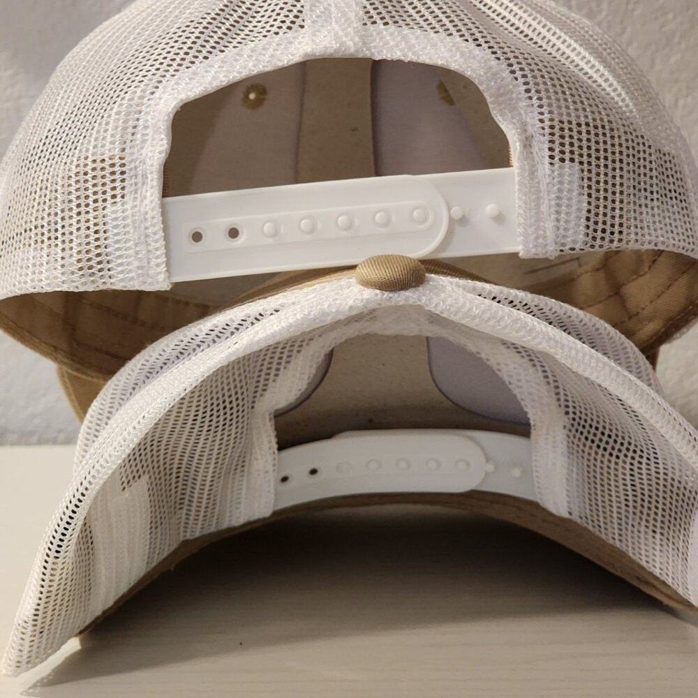 camp (camo) Khaki/White Mesh Snapback Trucker Hat. - Picture 2 of 2